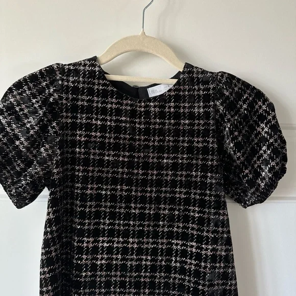 Zara Girl's Collection Black Plaid Dress Sparkly Size 8 - Picture 3 of 4
